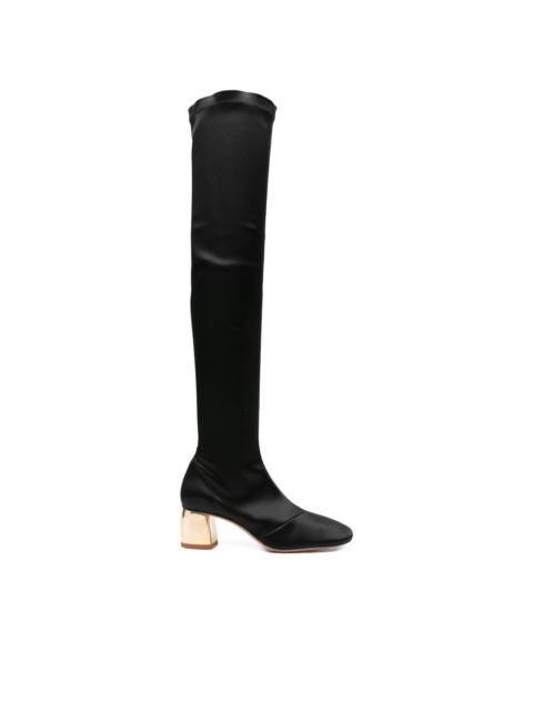 forte_forte 55mm satin gold-heel knee-high boots