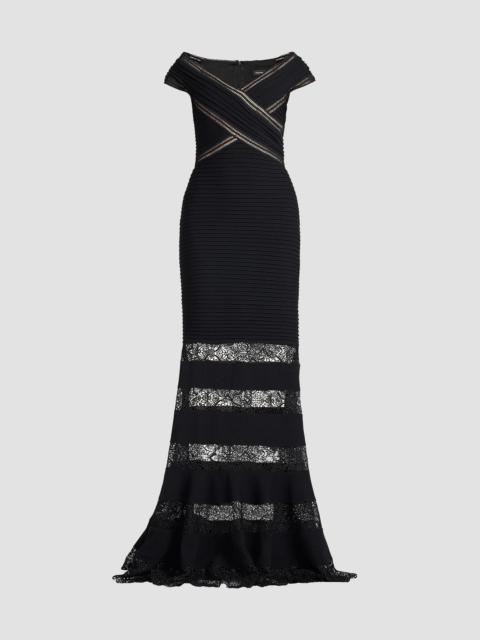 TADASHI SHOJI Women's Embroidered Lace Portrait Mermaid Gown - Black