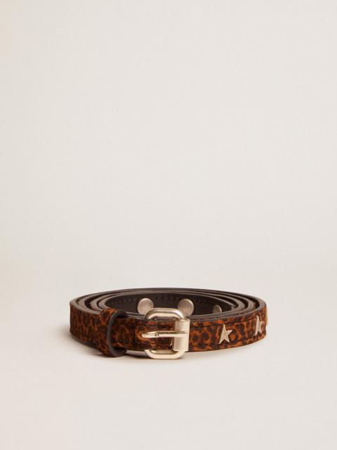 Golden Goose Molly belt in brown leopard-print suede with star-shaped studs