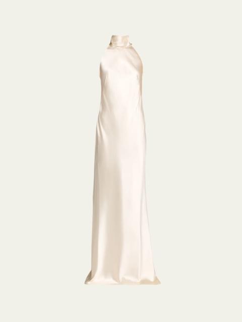 Ralph Lauren Chilton Stretch Satin Sleeveless Halter Gown