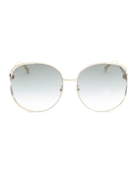 GUCCI Women's Fork 63MM Round Sunglasses - Gold Green