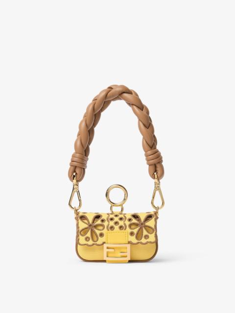 FENDI Nano Baguette Maxi Handle Charm Broom yellow openwork canvas charm