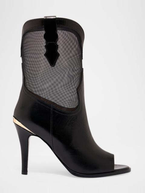 PARTLOW Bianca Leather Mesh Peep-Toe Booties