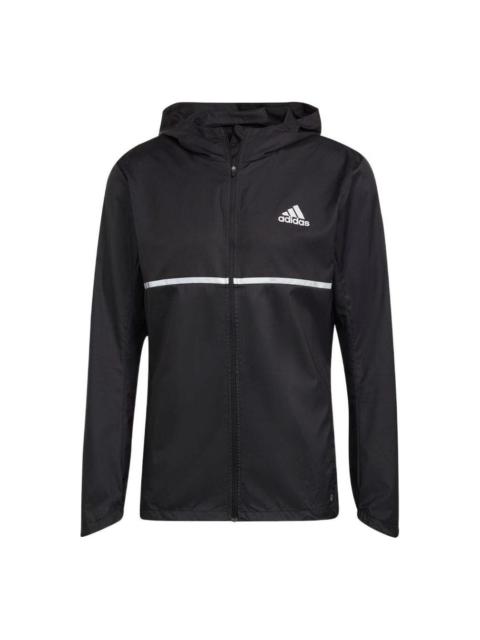 Men's adidas Logo Printing Casual Hooded Jacket Black H58592