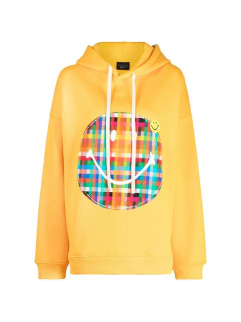 Plaid Smiley-appliquÃ© jersey hoodie