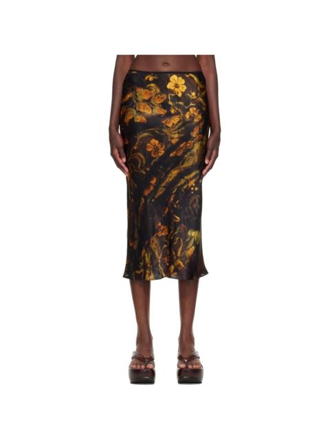 Dries Van Noten Black Floral Midi Skirt