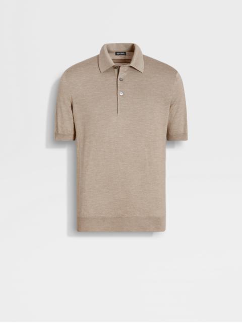 LIGHT TAUPE MÉLANGE SILK CASHMERE AND LINEN POLO SHIRT