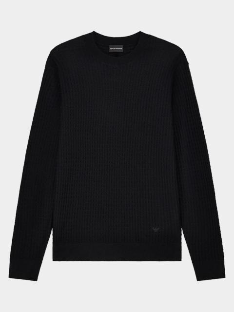 EMPORIO ARMANI Men's Textured Virgin Wool Crewneck Sweater