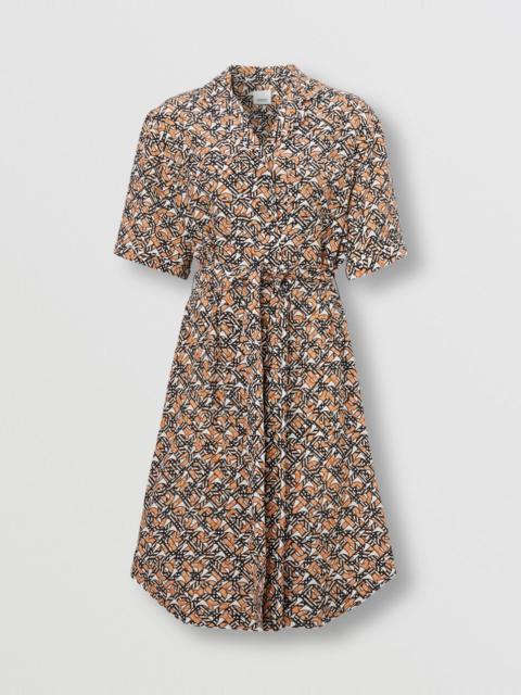 Burberry Short-sleeve Monogram Print Silk Shirt Dress