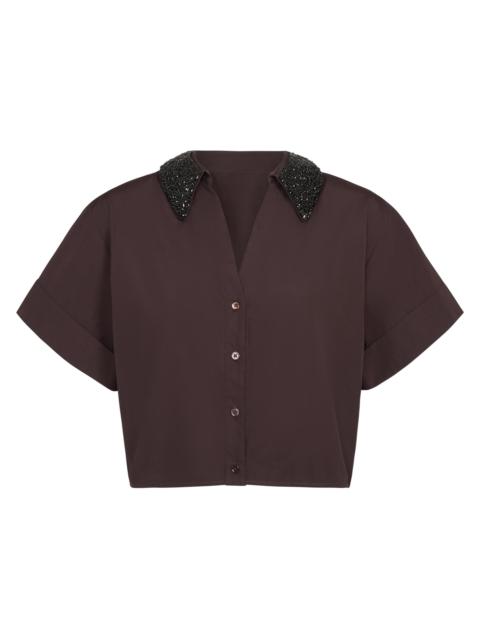 TWP Women's She Comes And Goes Again Embellished Crop Shirt - Chocolate