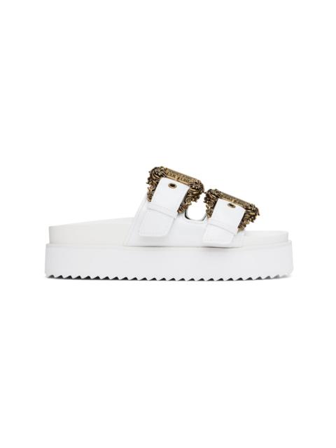 VERSACE JEANS COUTURE White Baroque Buckle Arizona Flat Sandals