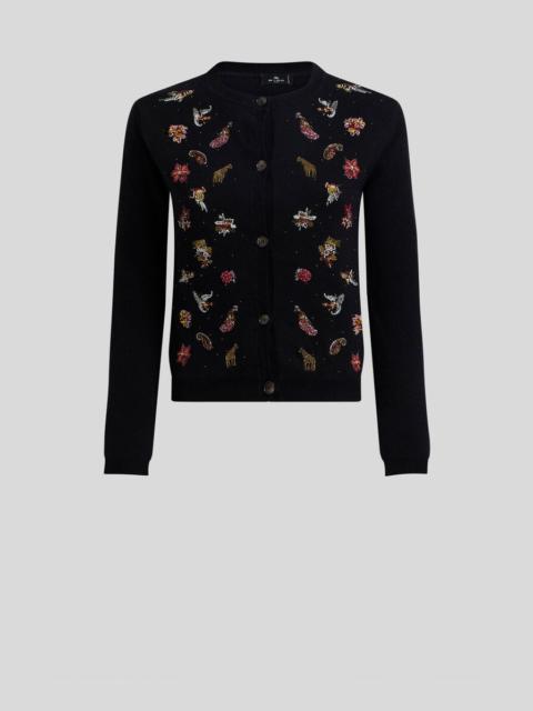 Etro WOOL AND CASHMERE CARDIGAN WITH EMBROIDERY AND BEADS