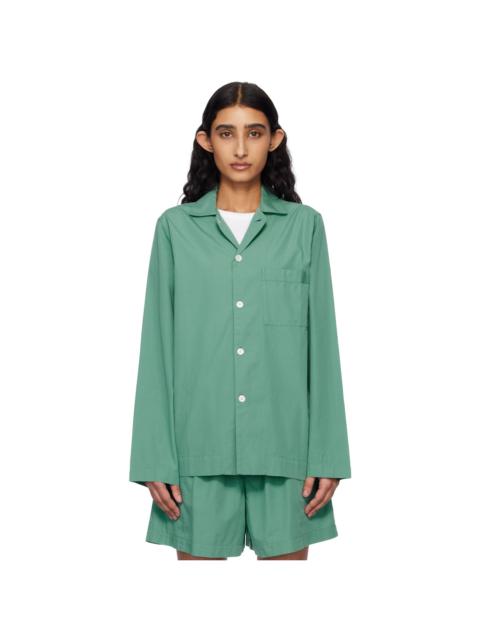 TEKLA Green Poplin Long-Sleeved Pyjama Shirt