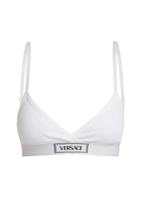 VERSACE Women's Rib-Knit Logo Bralette - White