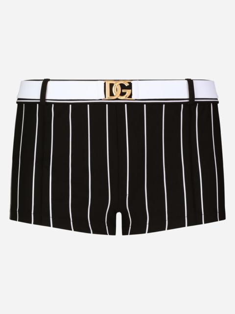 Dolce & Gabbana Striped-print high-legged swim trunks with DG logo belt