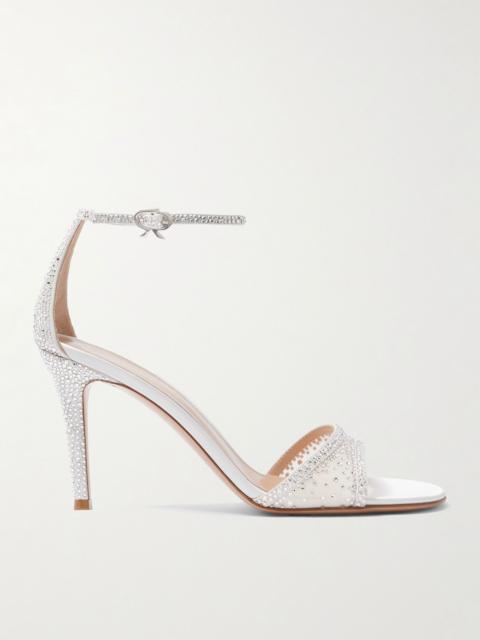 Rania 85 crystal-embellished organza-trimmed suede sandals Off-white