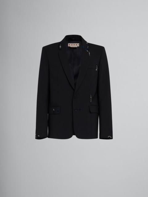 Marni BLACK WOOL JACKET WITH BEAD MENDING