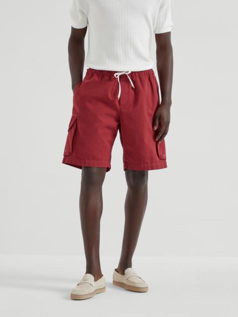 Brunello Cucinelli Garment-dyed Bermuda shorts in twisted cotton gabardine with cargo pockets and drawstring