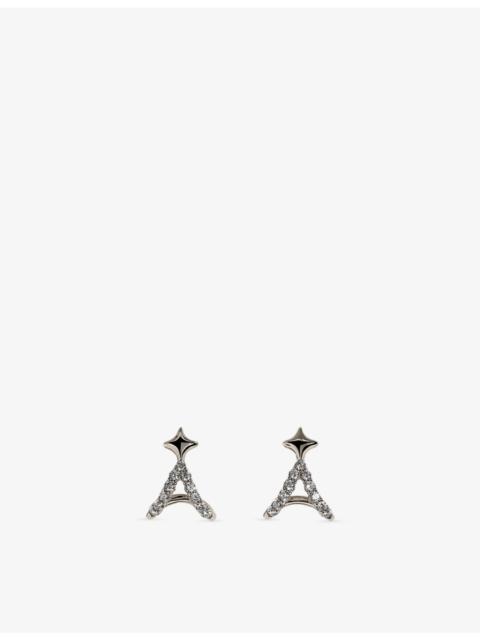 ASTRID & MIYU Cosmic Star Illusion Rhodium-Plated Sterling Silver and Cubic Zirconia Stud Earrings