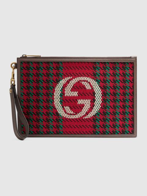 GUCCI Houndstooth and stripe pouch with Interlocking G