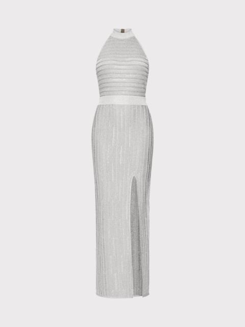 HERVE LEGER LUREX EYELASH MOCK NECK GOWN