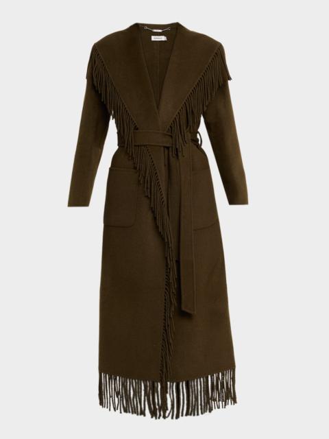 SIMKHAI Carrie Fringe Wool Long Coat