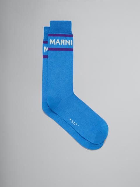 Marni BLUE SOCKS WITH LOGO CUFFS