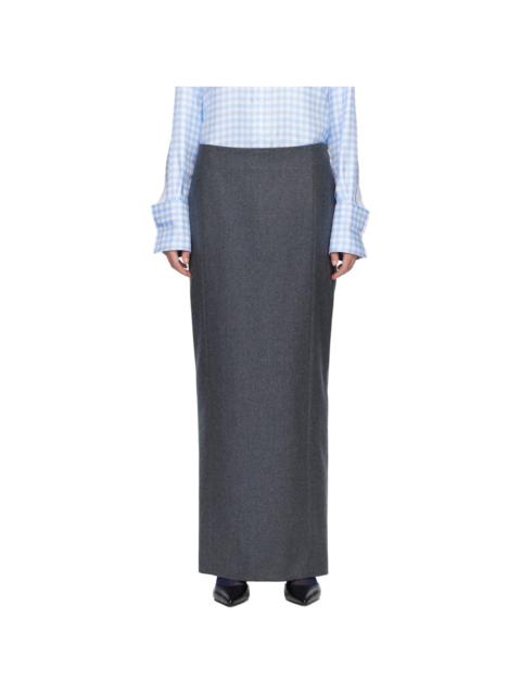 Thom Browne Gray Solid Wool Flannel Pencil Maxi Skirt