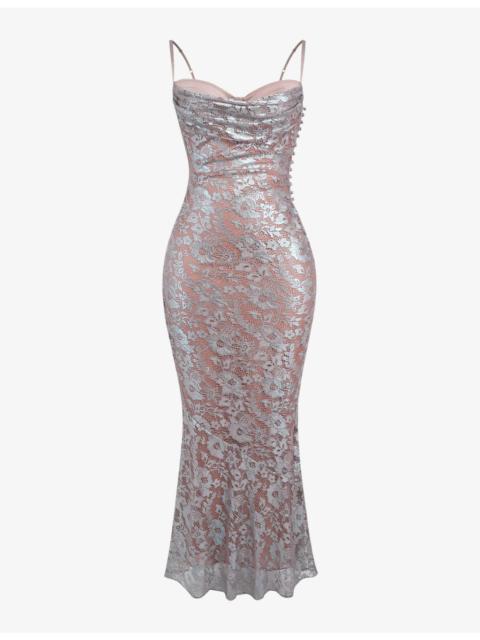 House of CB Azzurra floral-embroidered woven maxi dress