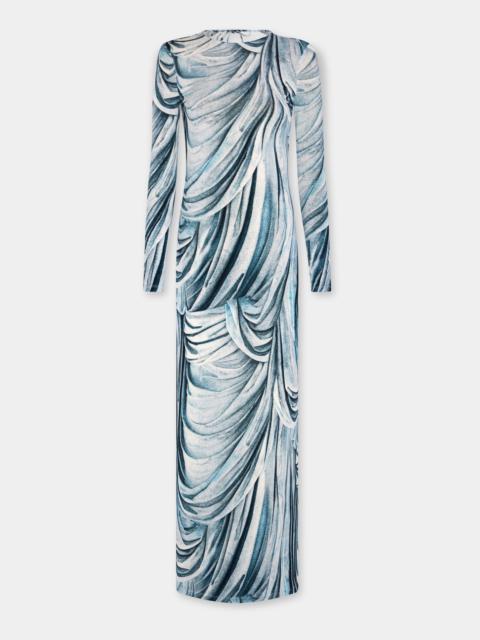 SECOND-SKIN DRESS IN TROMPE L'ŒIL BLUE STATUE PRINT