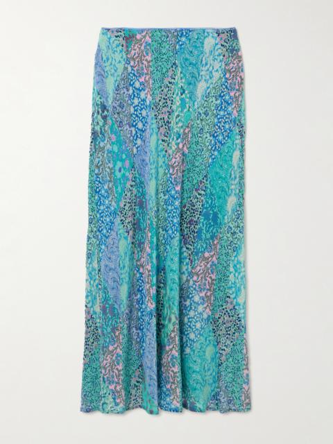 RIXO Ardith Patchwork Floral-print Silk Crepe De Chine Midi Skirt