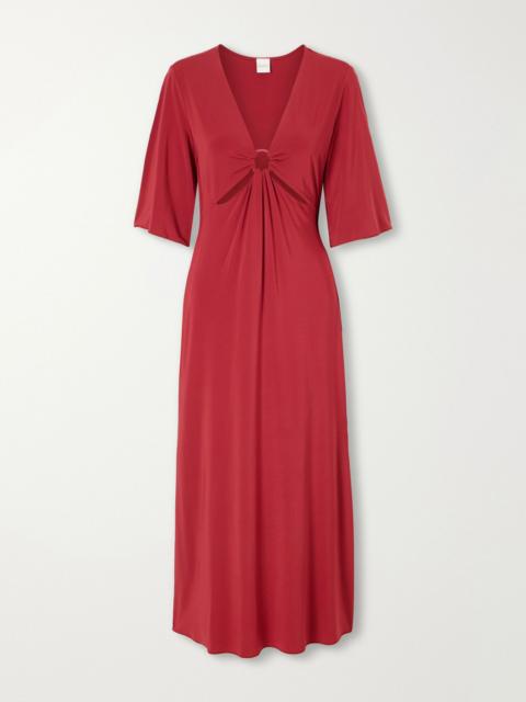 Max Mara Riga ruched cut-out stretch-jersey maxi dress Burgundy