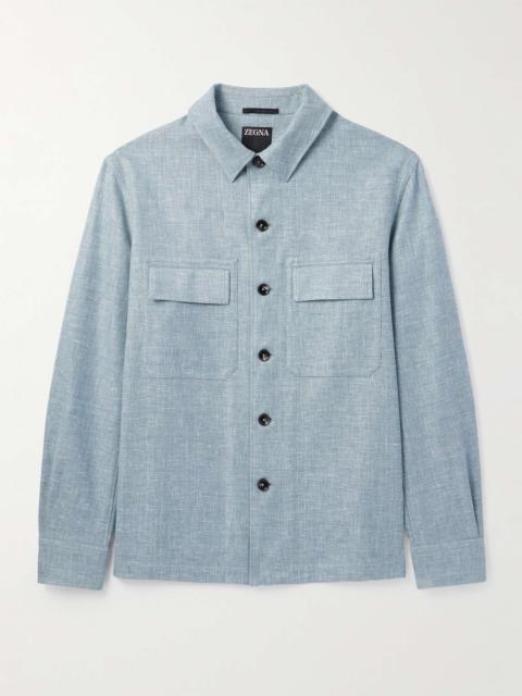 ZEGNA Leather-Trimmed Woven Overshirt