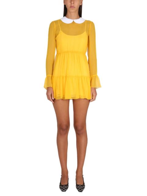 GUCCI GUCCI Flounce Chiffon Silk Dress Women Mini Dress 100% Silk