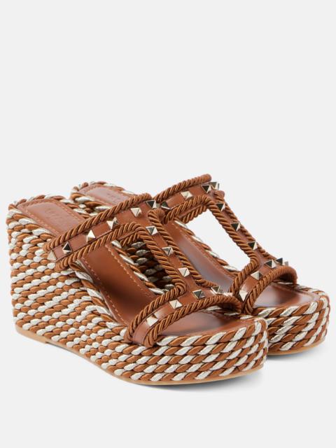 Valentino Rockstud leather wedge espadrilles