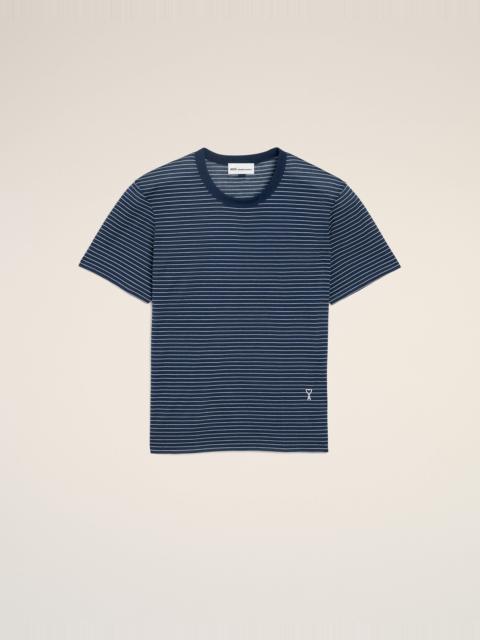 AMI Paris BLUE STRIPED COTTON AMI DE COEUR T-SHIRT