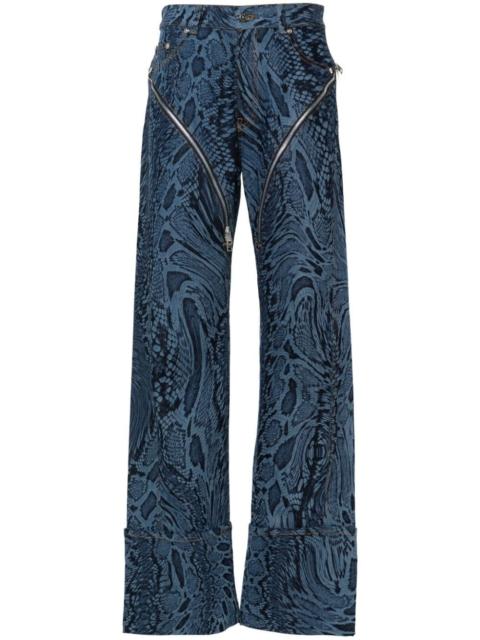 MUGLER snakeskin-print straight jeans