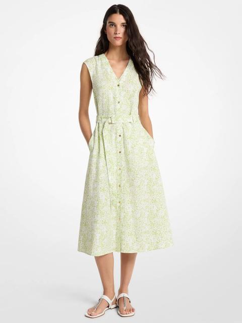 MICHAEL KORS Floral Print Linen Blend Midi Dress
