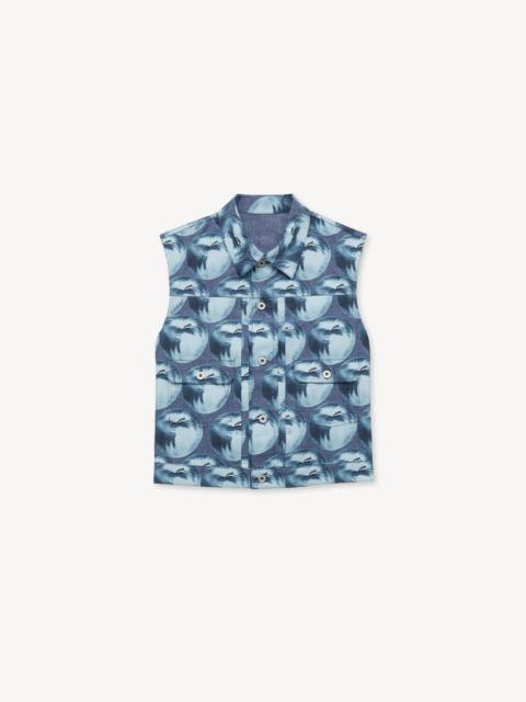 KENZO 'KENZO Apple Pop' genderless cut off trucker vest in japanese denim
