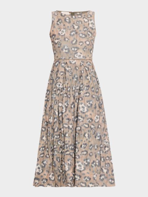 Lafayette 148 New York Pleated Leopard-Print Taffeta Midi Dress
