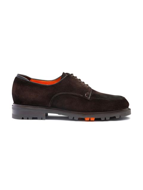 Santoni Men's dark brown suede Derby shoe