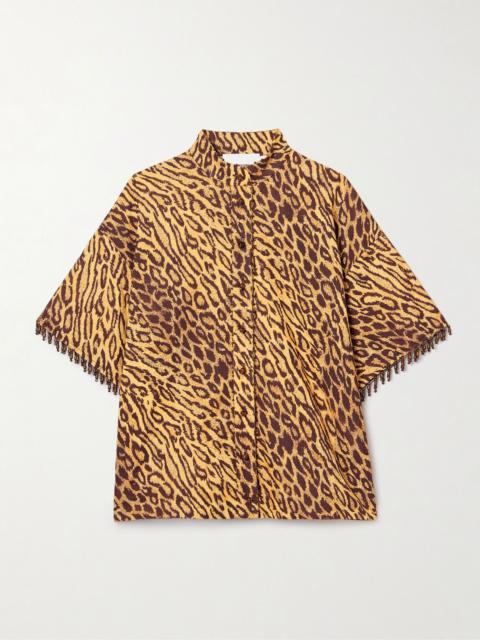 Coco bead-embellished leopard-print cotton shirt Leopard print