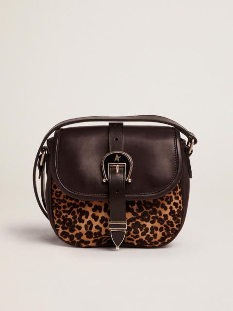 Golden Goose Small Rodeo Bag in black leather and leopard-print pony skin