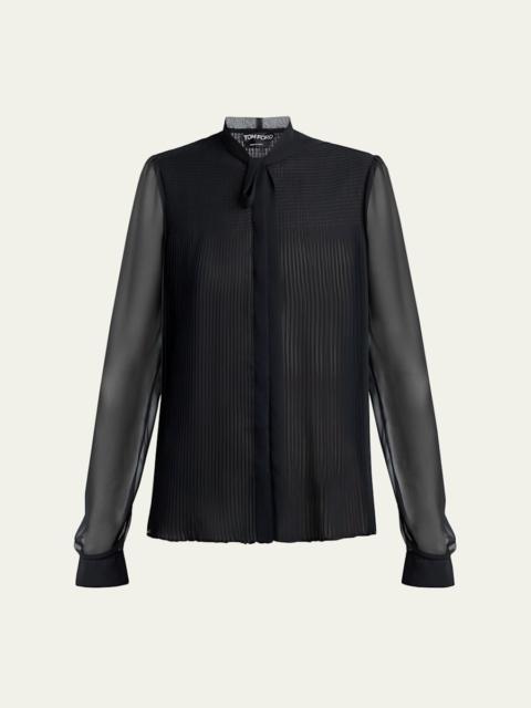 TOM FORD Chiffon Plisse Neck-Tie Blouse