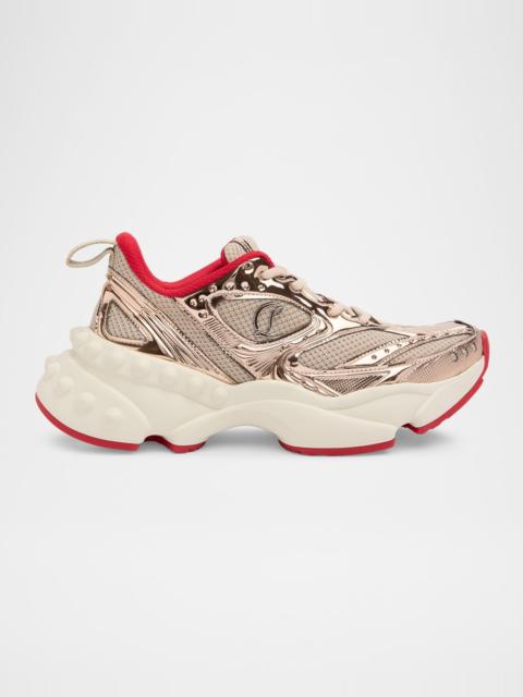 Christian Louboutin So Flo Mesh & Metallic Leather Runner Sneakers