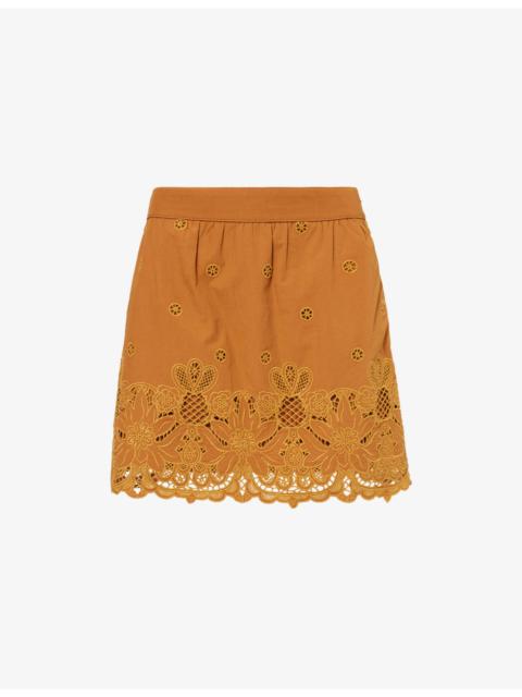 FARM RIO Richilieu Broderie Cotton Mini Skirt