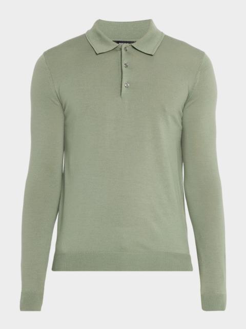 REISS Men's Trafford Merino Wool Long-Sleeve Polo Shirt