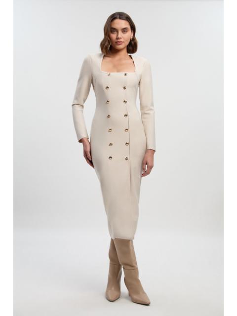 KAREN MILLEN Figure Form Woven Mix Military Button Blazer Knit Midi Dress