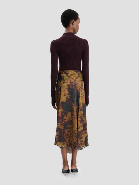 Rouleau Detail Midi Skirt In Olive Brown Print