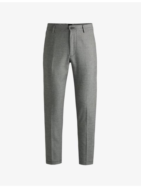 Micro-check tapered-leg regular-fit stretch woven-blend trousers